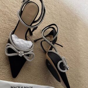 MACH & MACH Black Heels with Crystal Embellishment